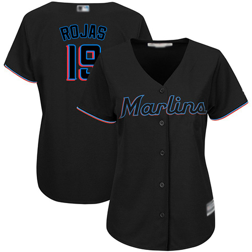 Marlins #19 Miguel Rojas Black Alternate Women's Stitched MLB Jersey